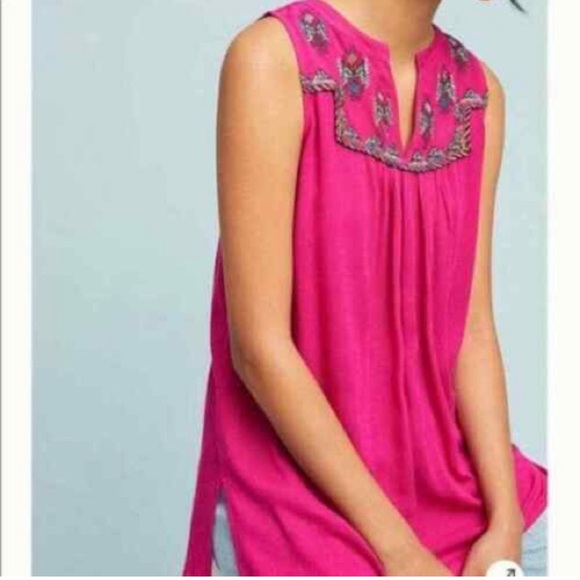 Anthropologie Maeve Embroidered Split Neck Tank Size Small - Picture 1 of 11